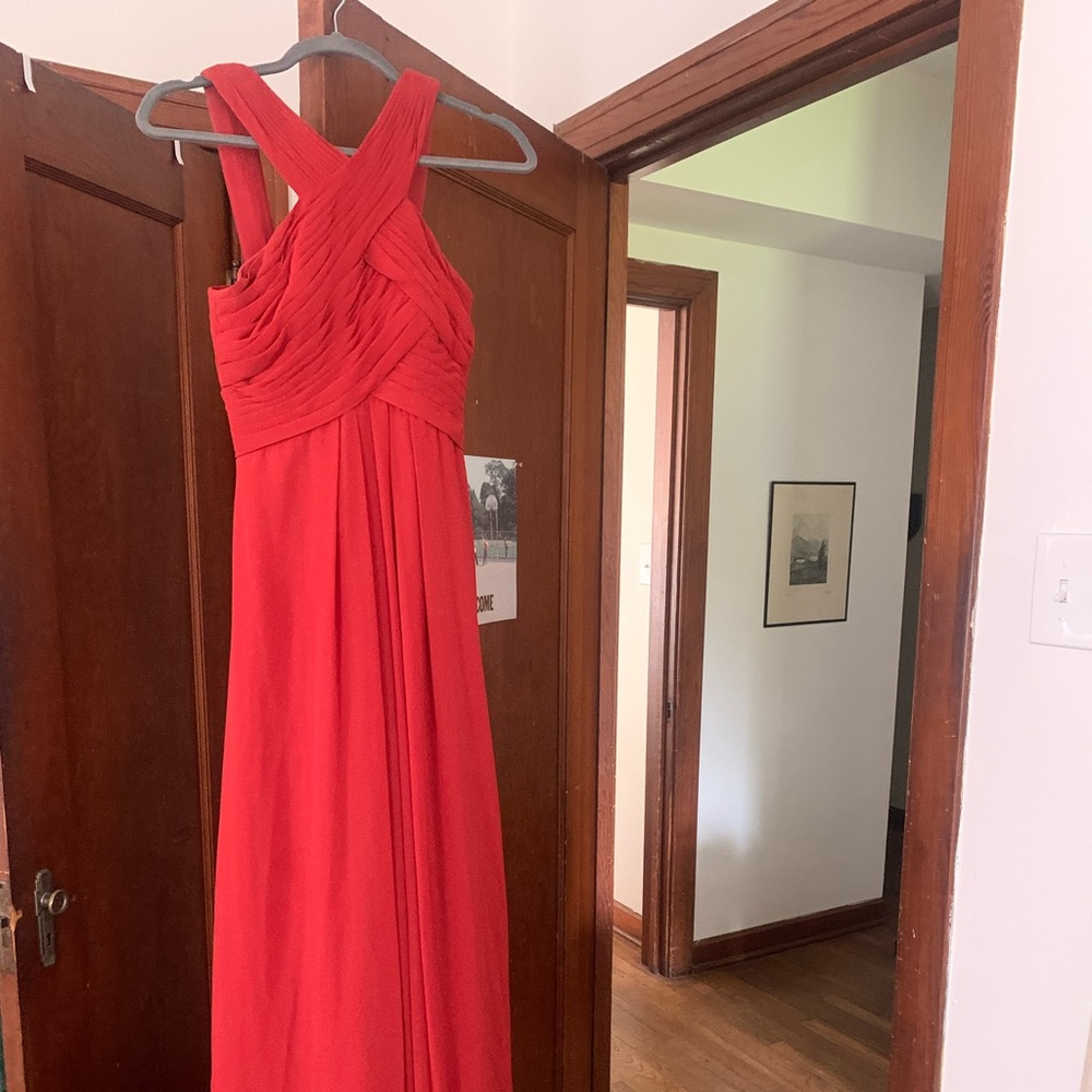 Azazie Orange High Neck Long Bridesmaid Dress